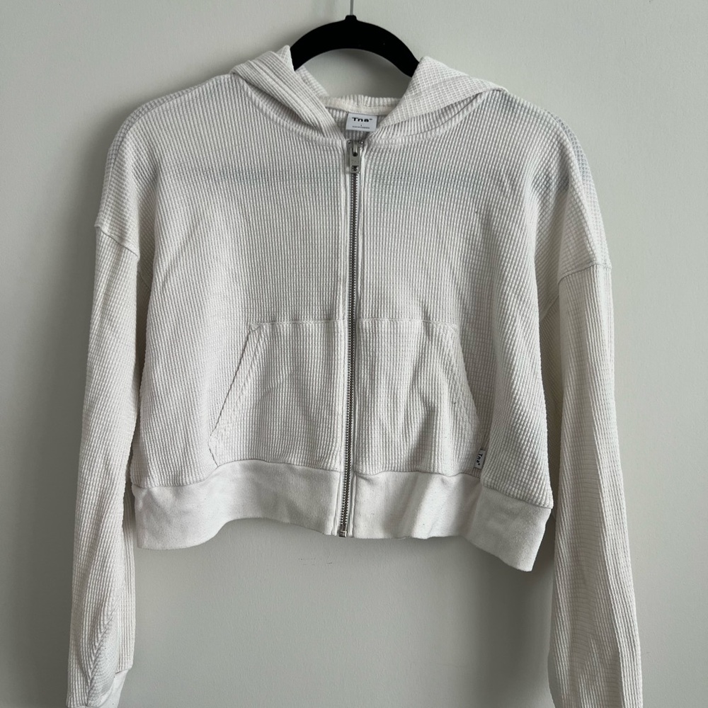 TNA Off-White Waffle Knit Zip Hoodie